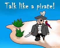 Still cartoon of pirate with parrot and sword on a beach