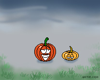 Cartoon of two pumpkins in fog